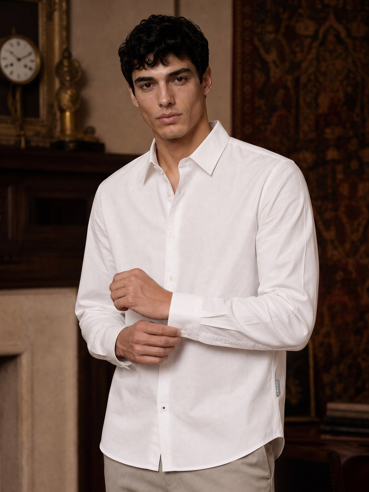 White Cotton Stretch Slim Fit Full Sleeve Shirt