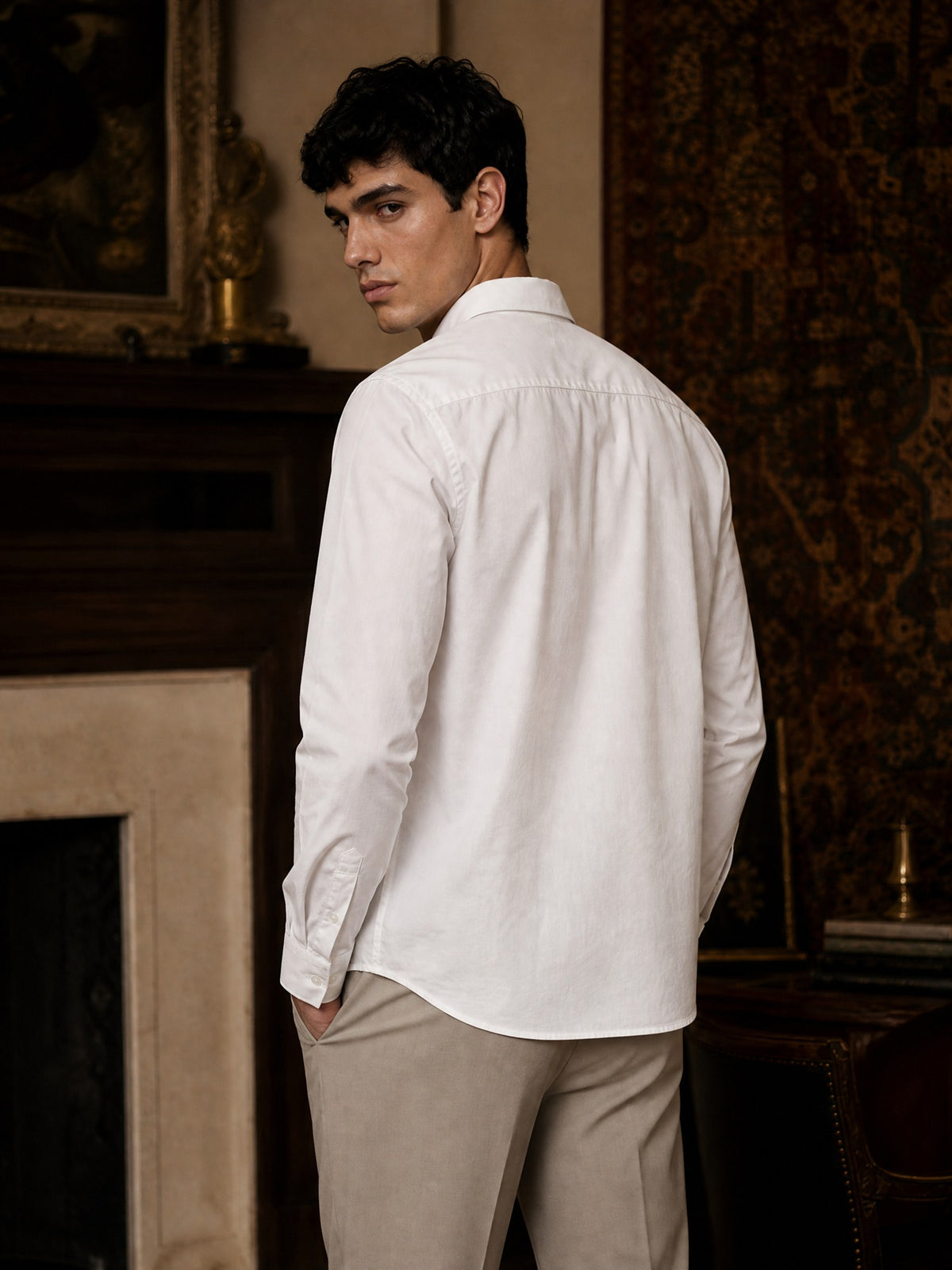 White Cotton Stretch Slim Fit Full Sleeve Shirt