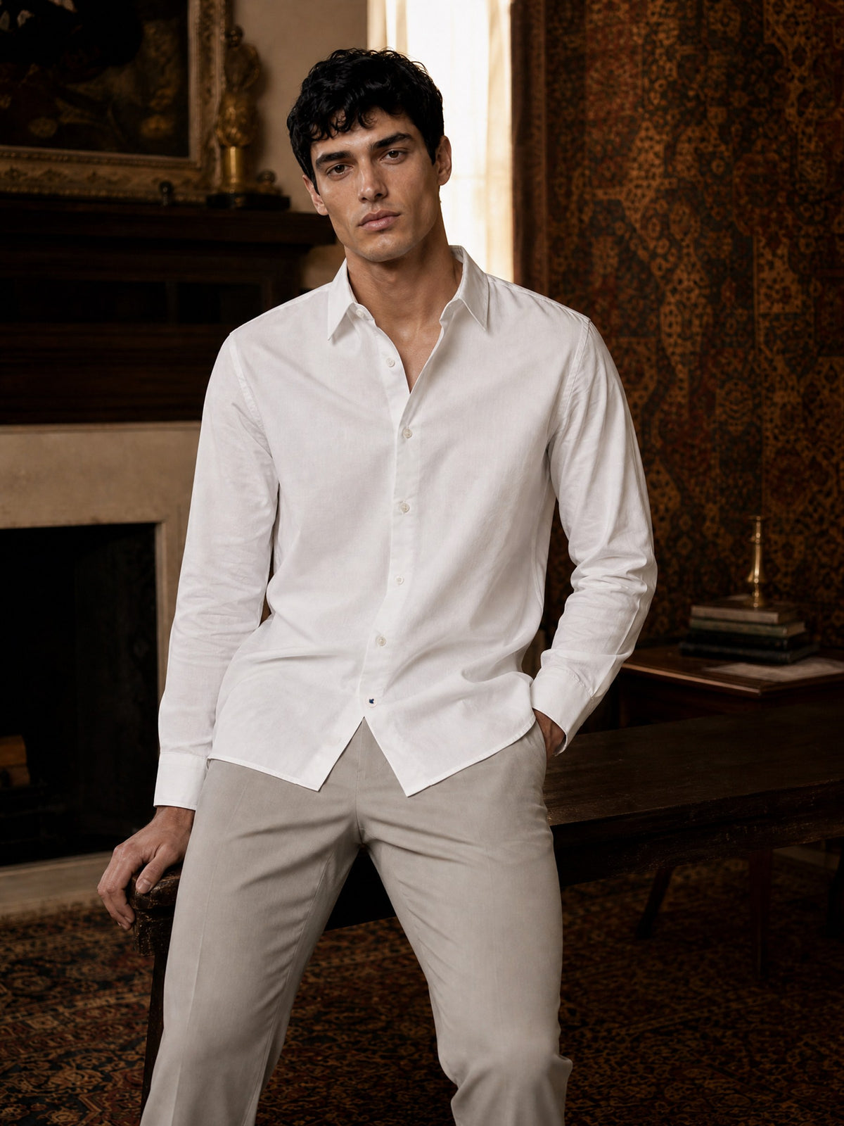 White Cotton Stretch Slim Fit Full Sleeve Shirt