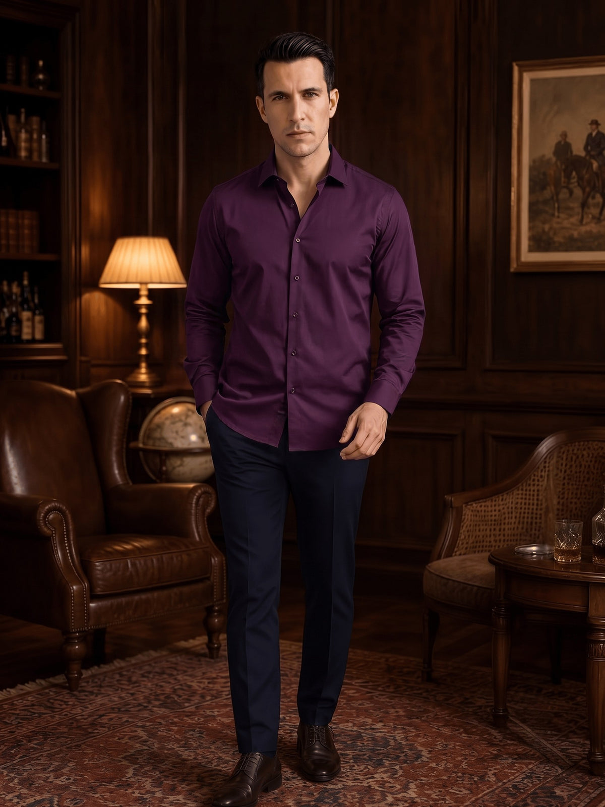 Purple Cotton Stretch Slim Fit Full Sleeve Shirt