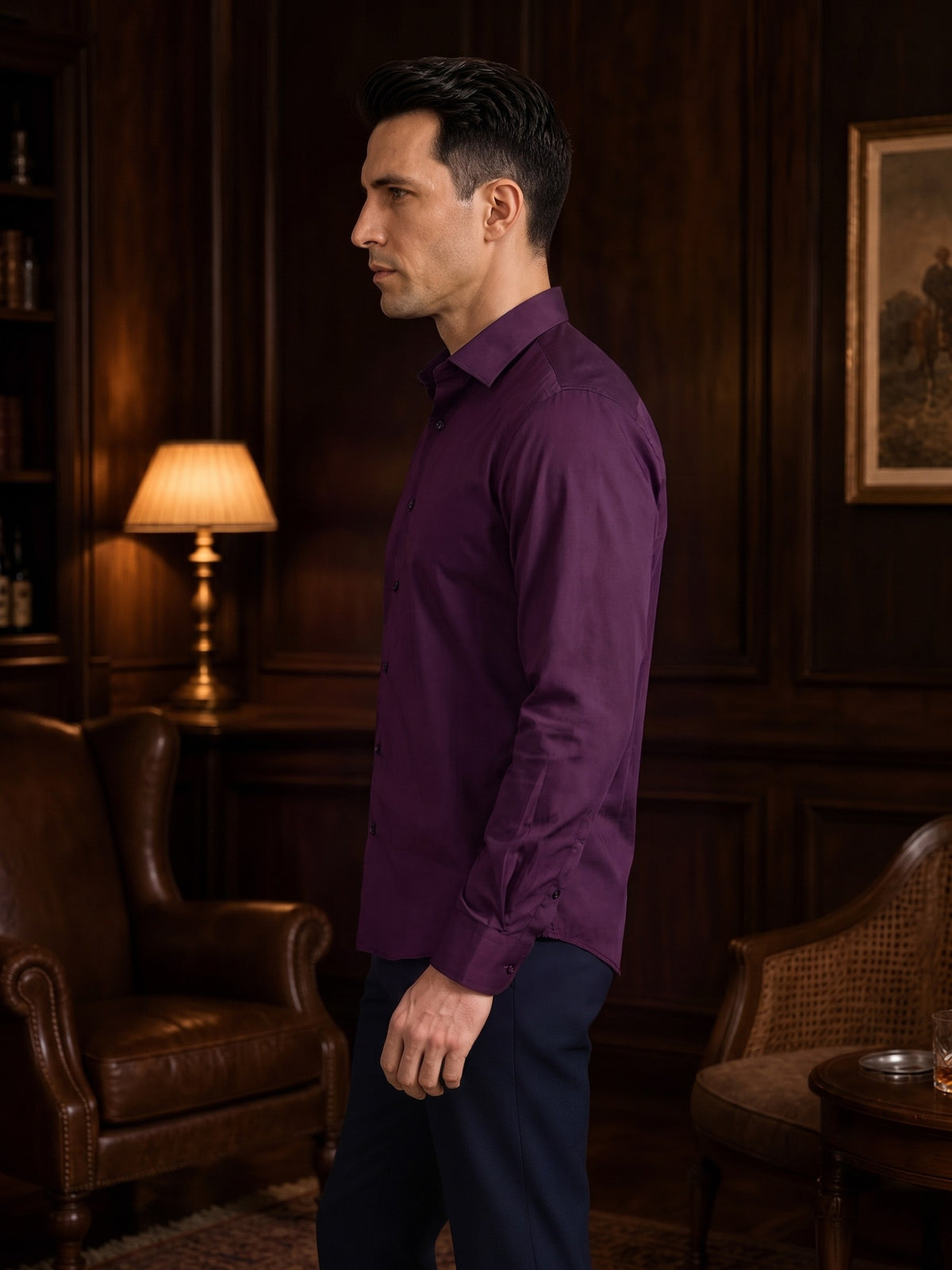 Purple Cotton Stretch Slim Fit Full Sleeve Shirt