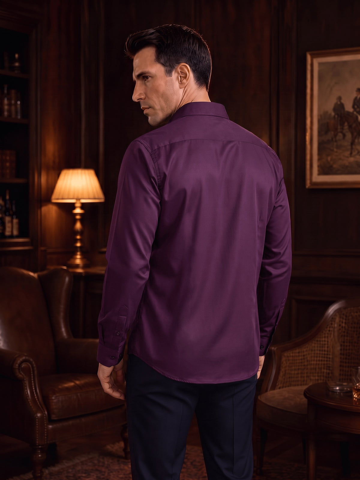 Purple Cotton Stretch Slim Fit Full Sleeve Shirt