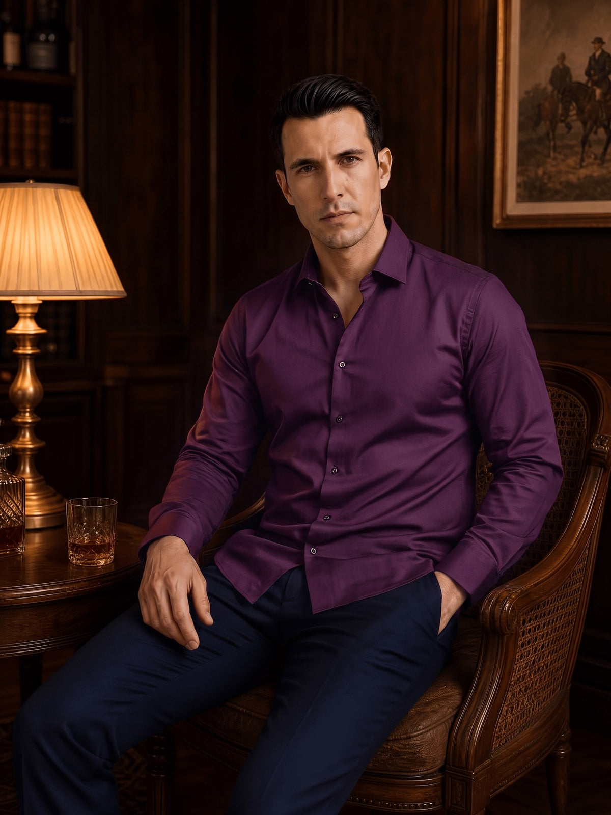 Purple Cotton Stretch Slim Fit Full Sleeve Shirt