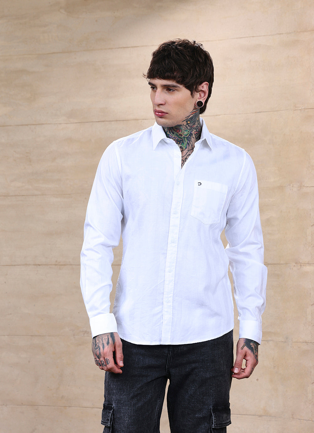 White Stripes Cotton Slim Fit Shirt