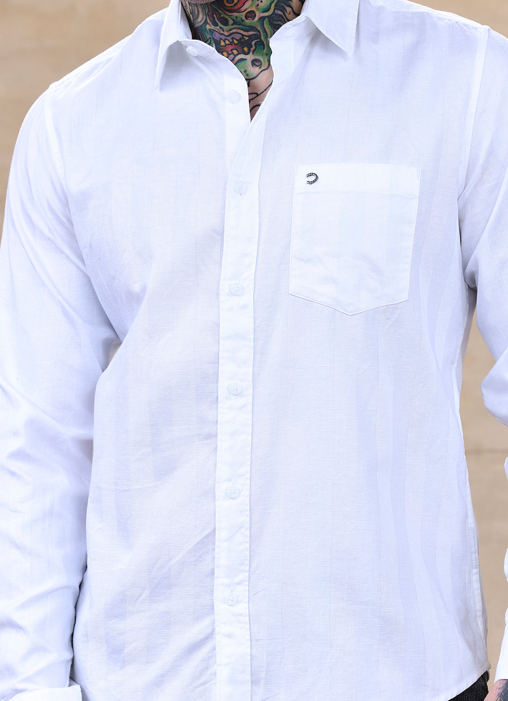White Stripes Cotton Slim Fit Shirt