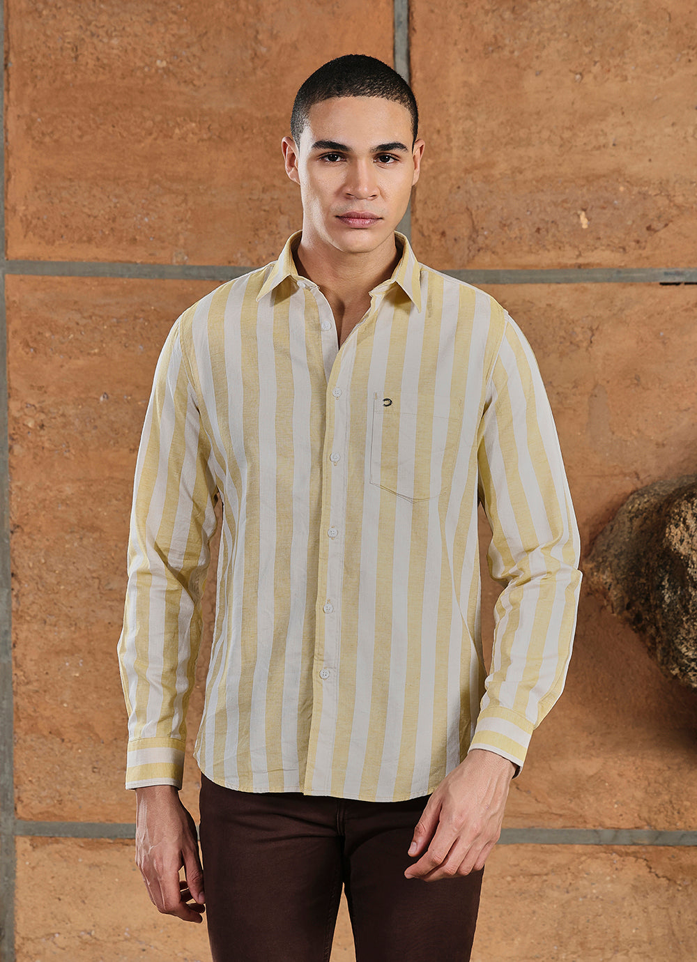 Yellow Stripes Cotton Slim Fit Shirt