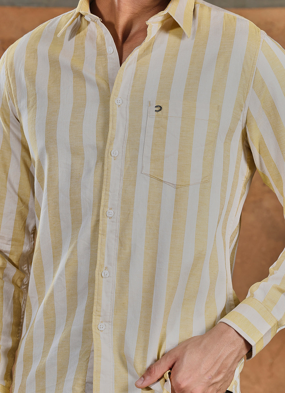 Yellow Stripes Cotton Slim Fit Shirt
