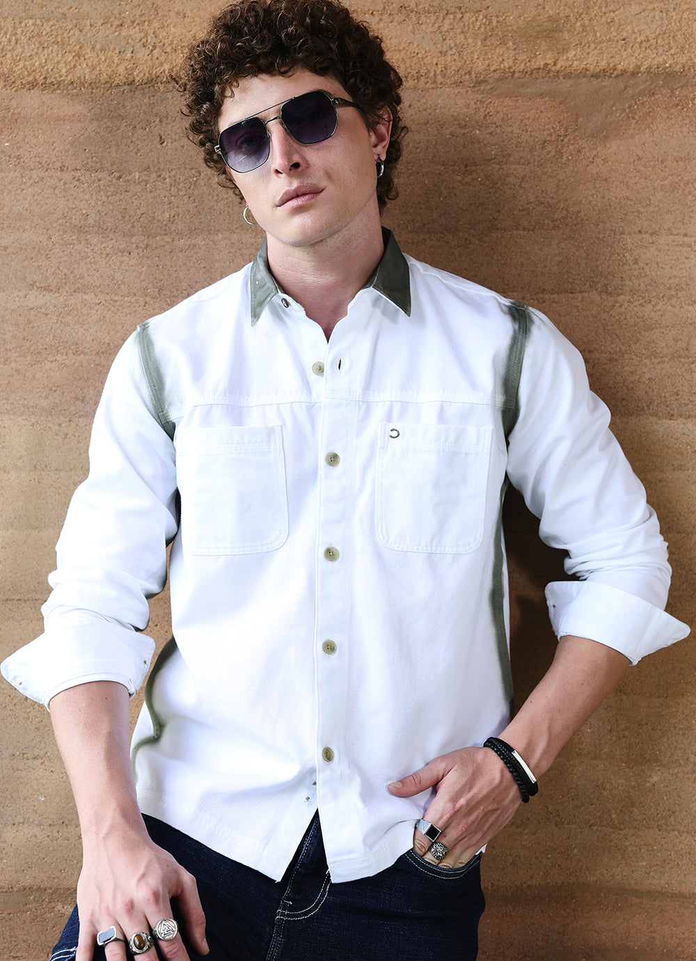 White Solids Cavillary Twill Regular Fit Shirt