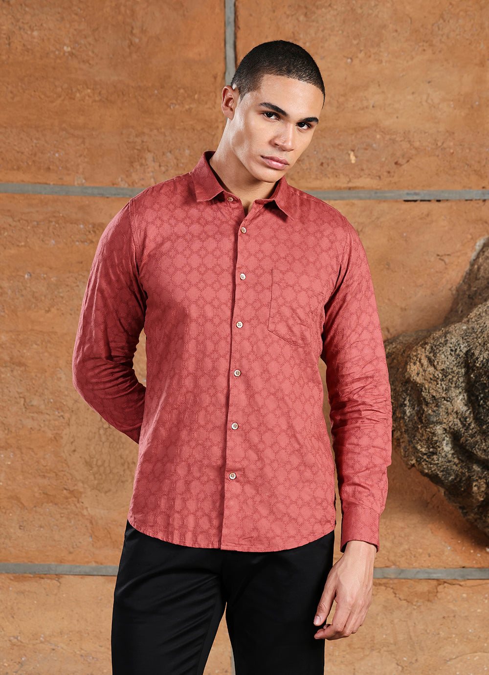 Brick Solids Cotton Slim Fit Shirt