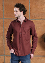 Brown Solids Cotton Slim Fit Shirt