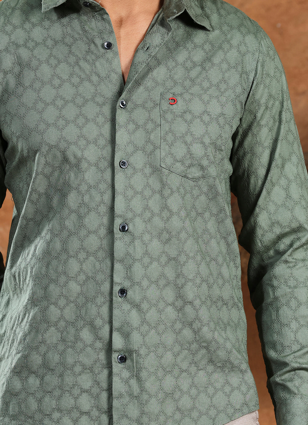 Green Solids Cotton Slim Fit Shirt