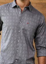 Grey Textured Cotton Slim Fit Shirt, view 2
