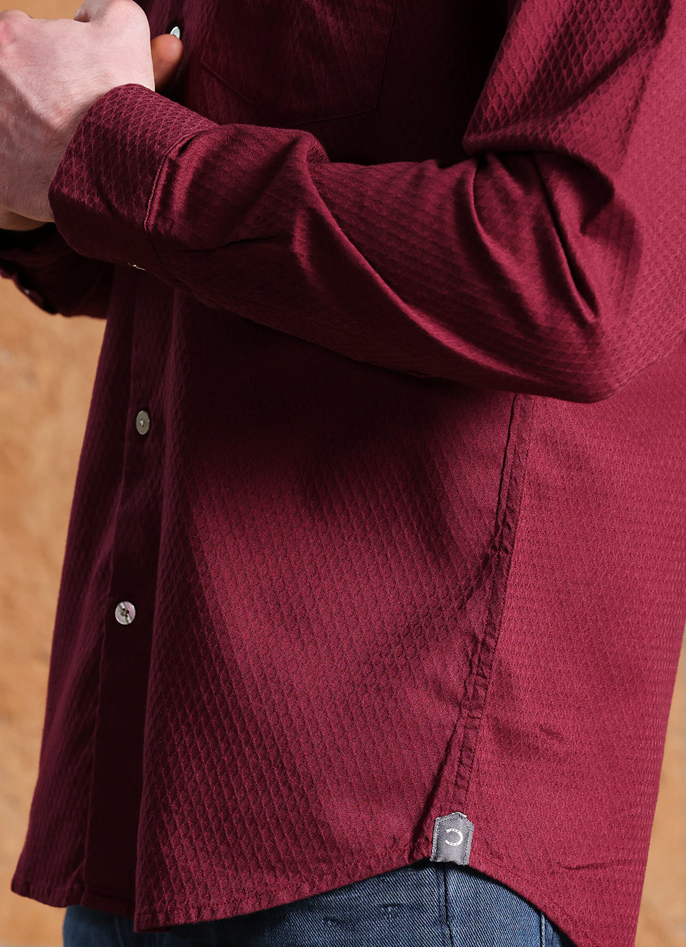 Maroon Solids Cotton Slim Fit Shirt