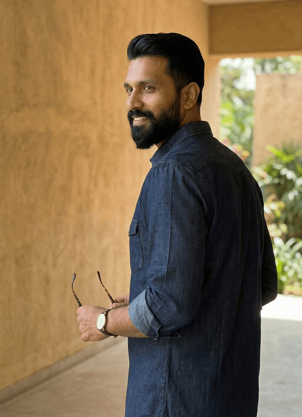 Indigo Cross Hatch Denim Cotton Slim Fit Full Sleeve Shirt