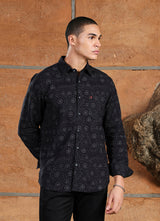 Black Print Amslar Cotton Slim Fit Shirt