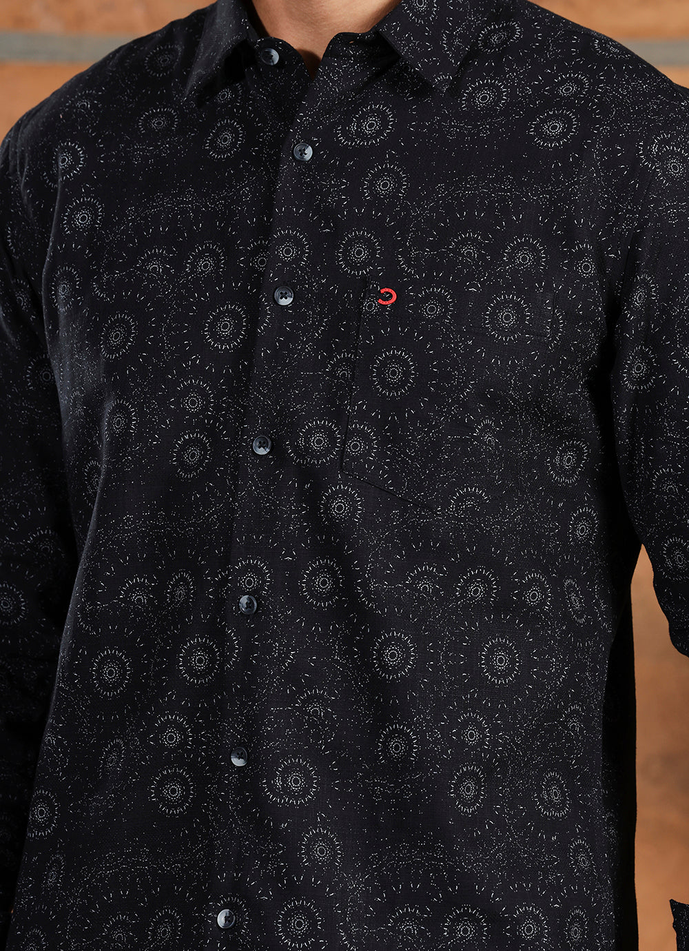 Black Print Amslar Cotton Slim Fit Shirt