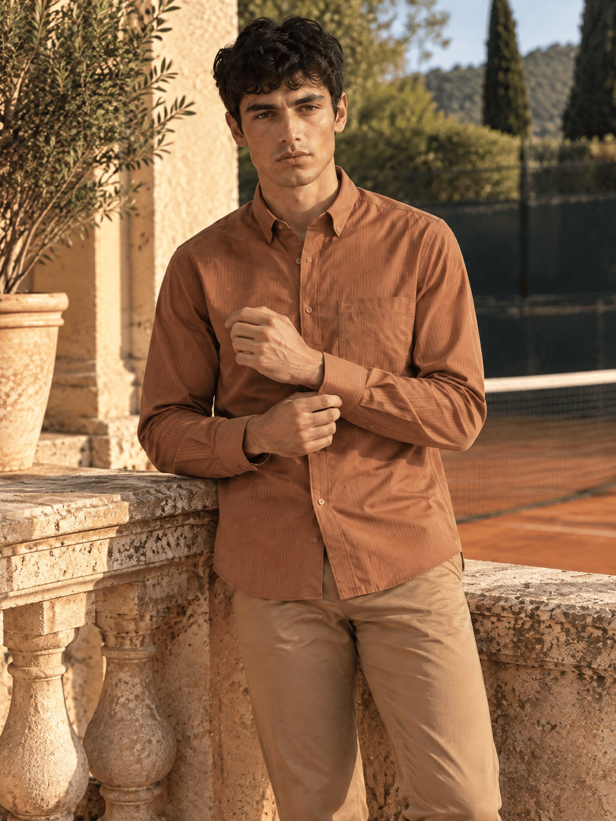 Brown Striped Cotton Slim Fit Full Sleeve Shirt