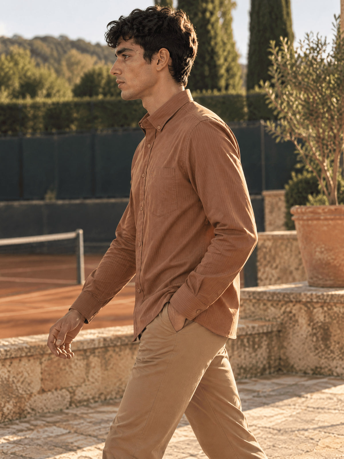 Brown Striped Cotton Slim Fit Full Sleeve Shirt