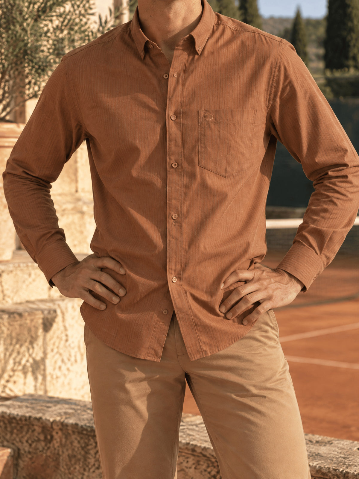 Brown Striped Cotton Slim Fit Full Sleeve Shirt