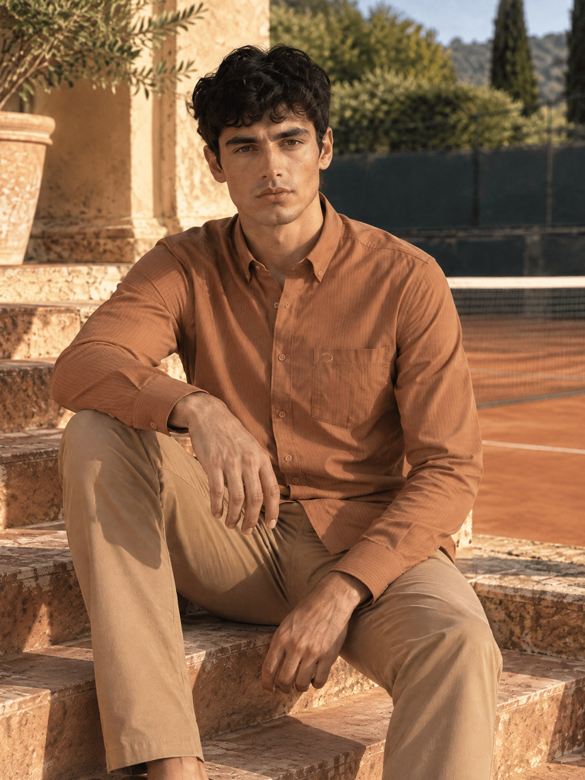 Brown Striped Cotton Slim Fit Full Sleeve Shirt