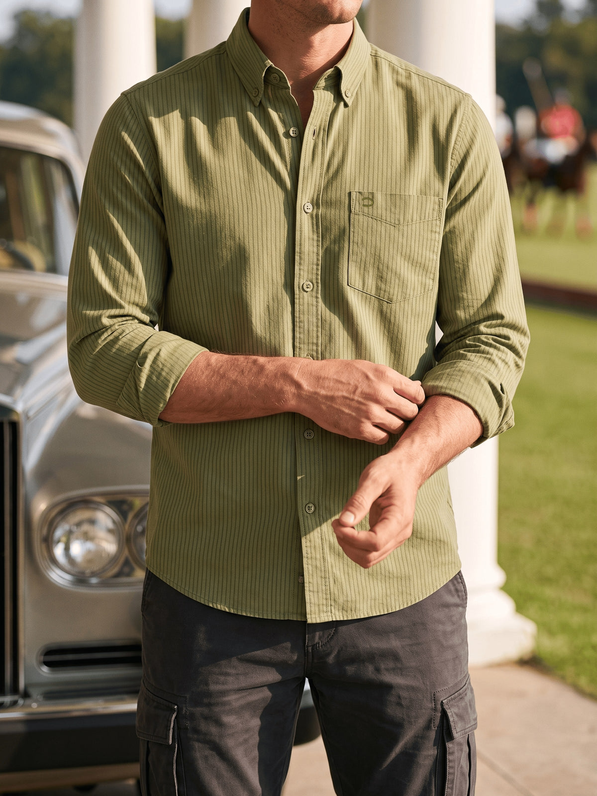 Olive Textured Cotton Slim Fit Full Sleeve Shirt