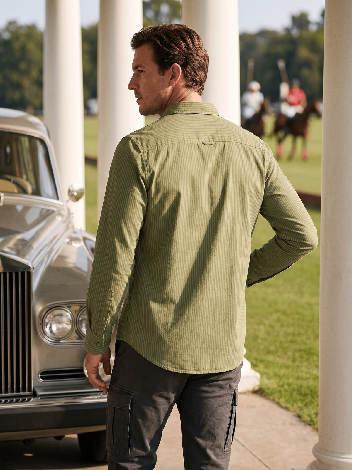 Olive Textured Cotton Slim Fit Full Sleeve Shirt