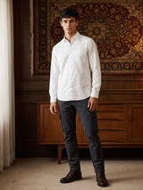 White Textured Cotton Slim Fit Full Sleeve Shirt