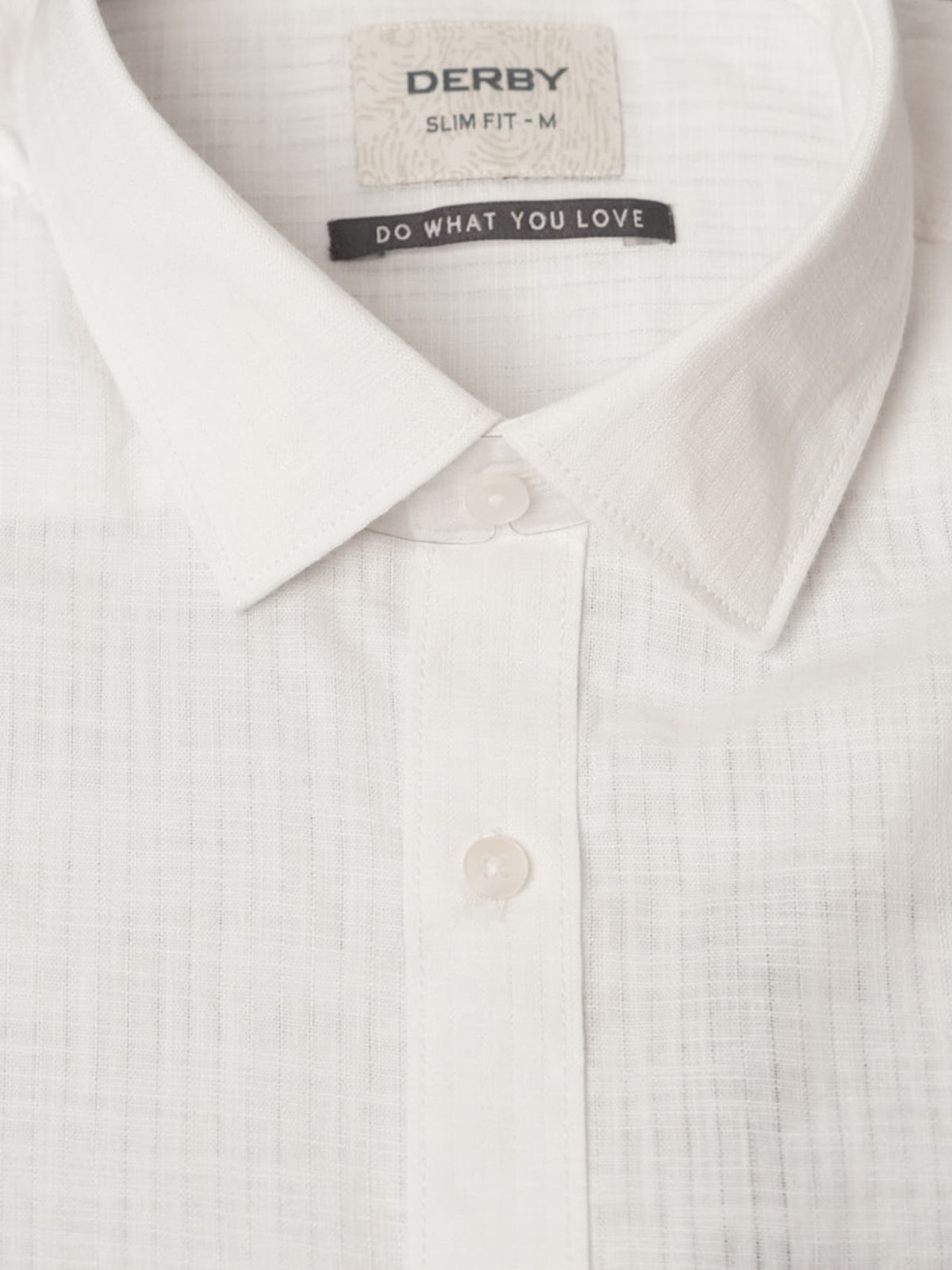 White Textured Cotton Slim Fit Full Sleeve Shirt