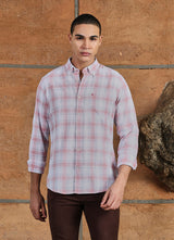 Pink Checks Linen Blend Slim Fit Shirt