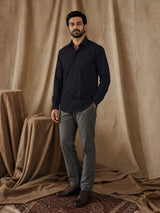 Black Cotton Slim Fit Full Sleeve Shirt