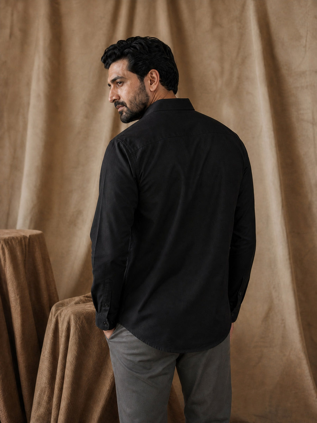 Black Cotton Slim Fit Full Sleeve Shirt