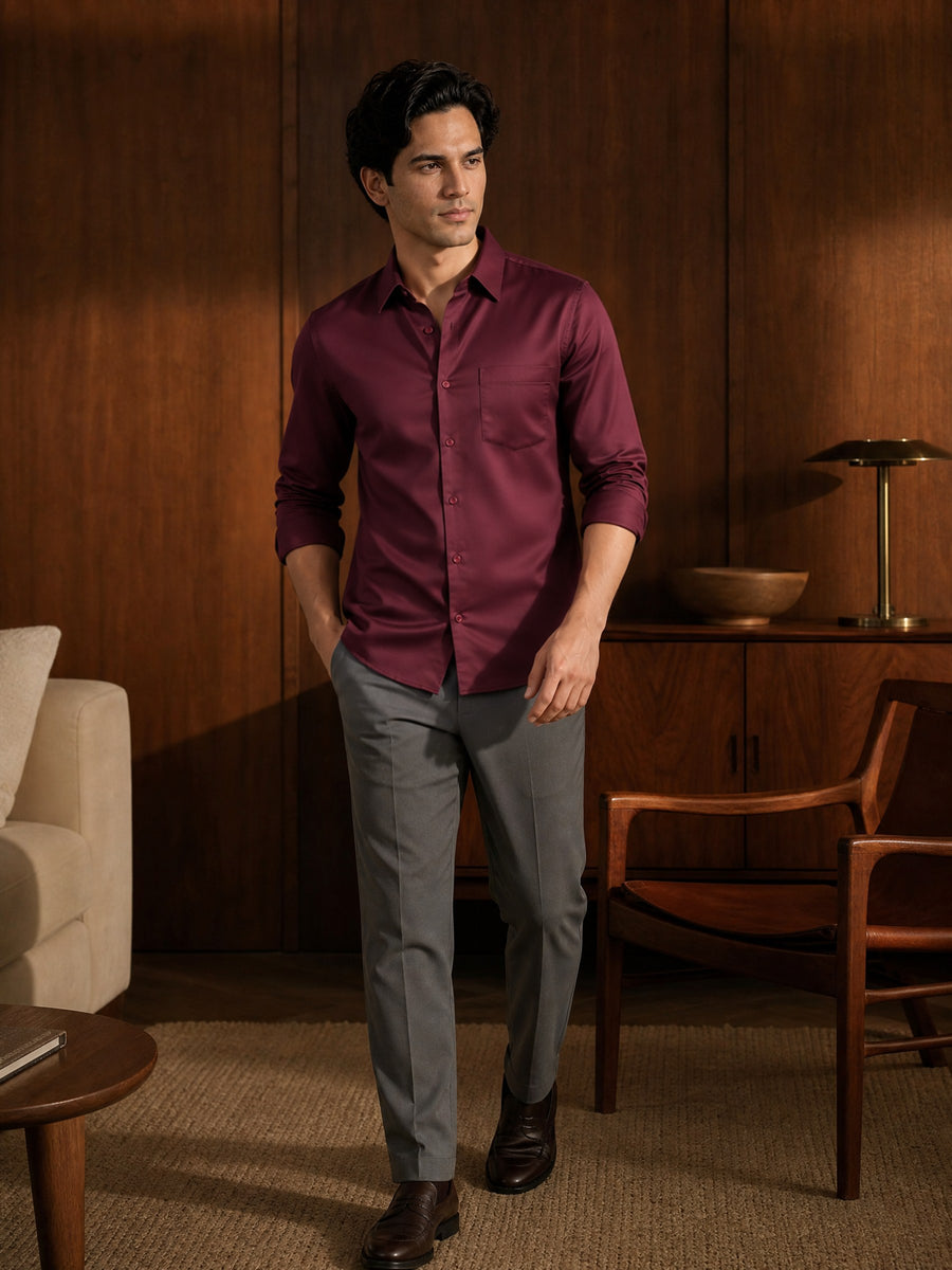 Maroon Cotton Slim Fit Full Sleeve Shirt