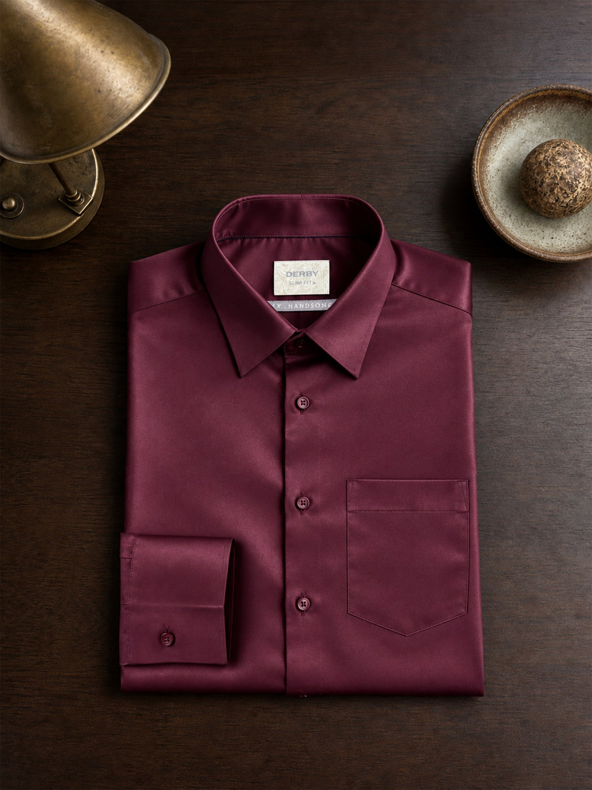Maroon Cotton Slim Fit Full Sleeve Shirt