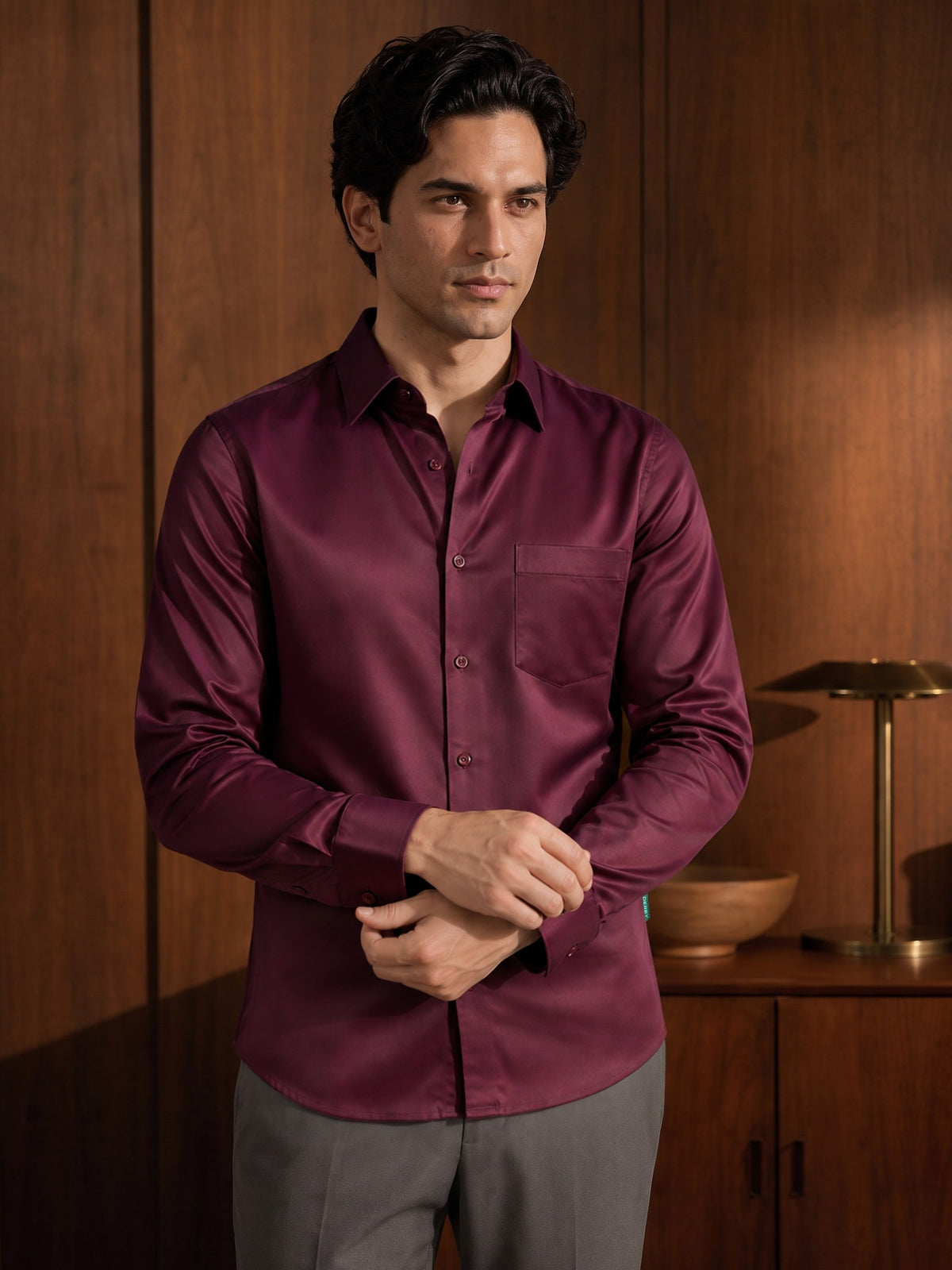 Maroon Cotton Slim Fit Full Sleeve Shirt