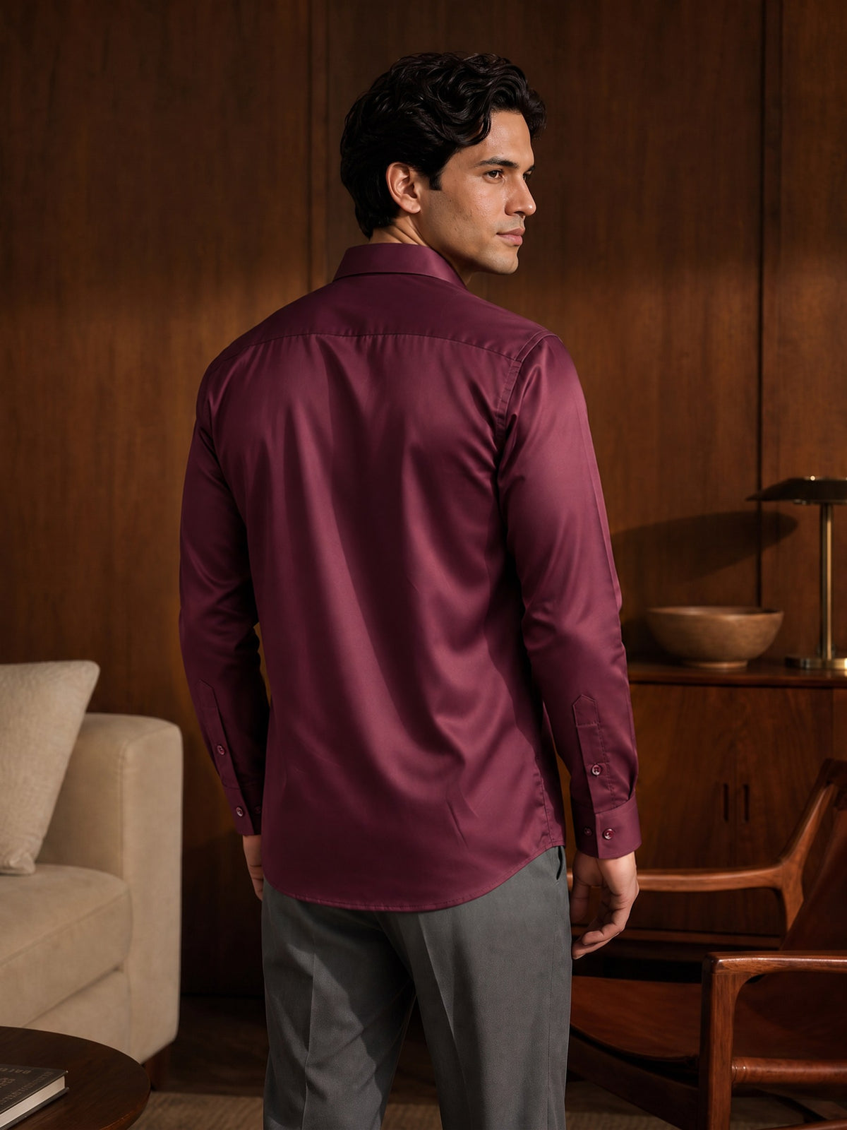 Maroon Cotton Slim Fit Full Sleeve Shirt