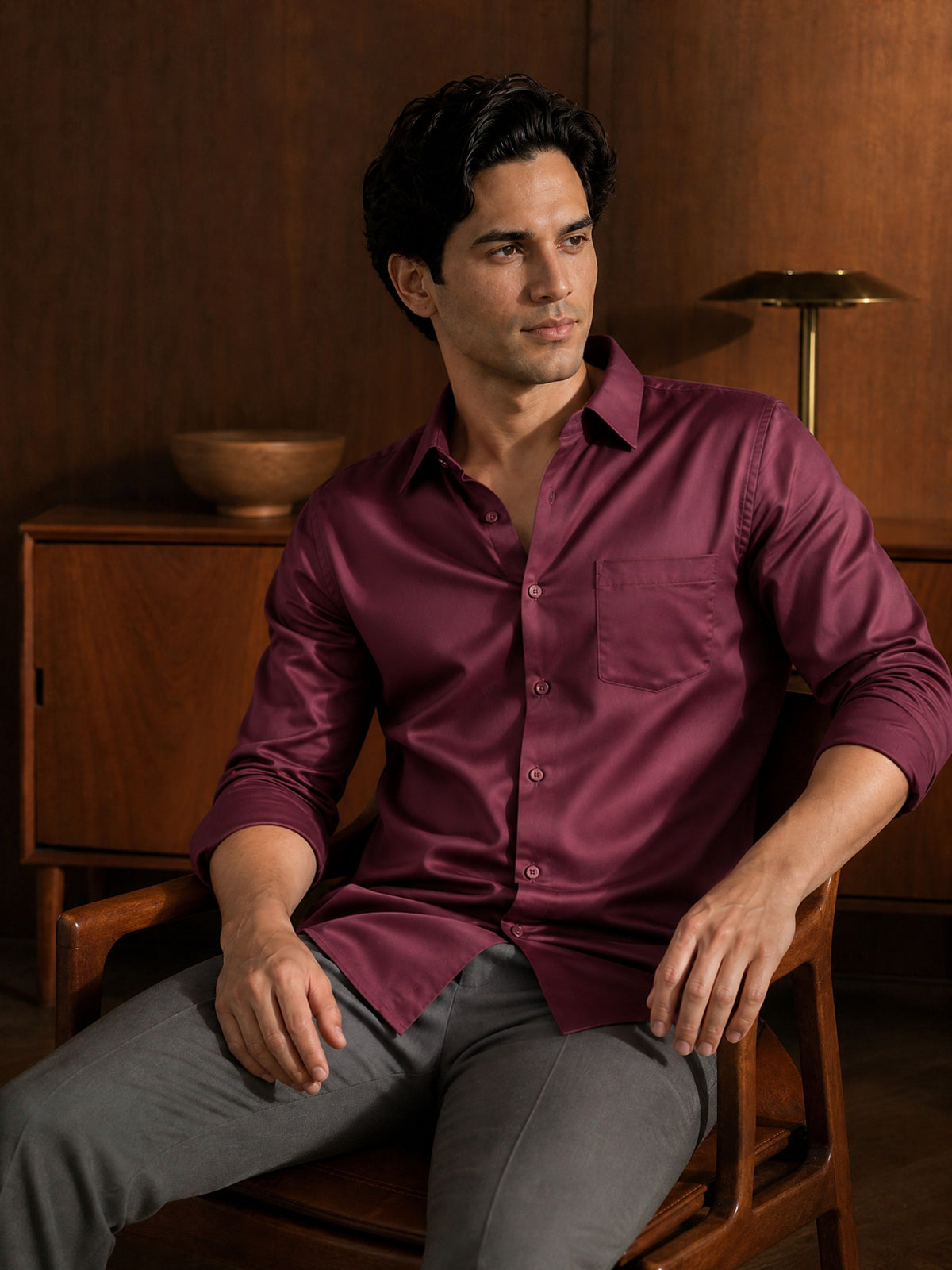 Maroon Cotton Slim Fit Full Sleeve Shirt