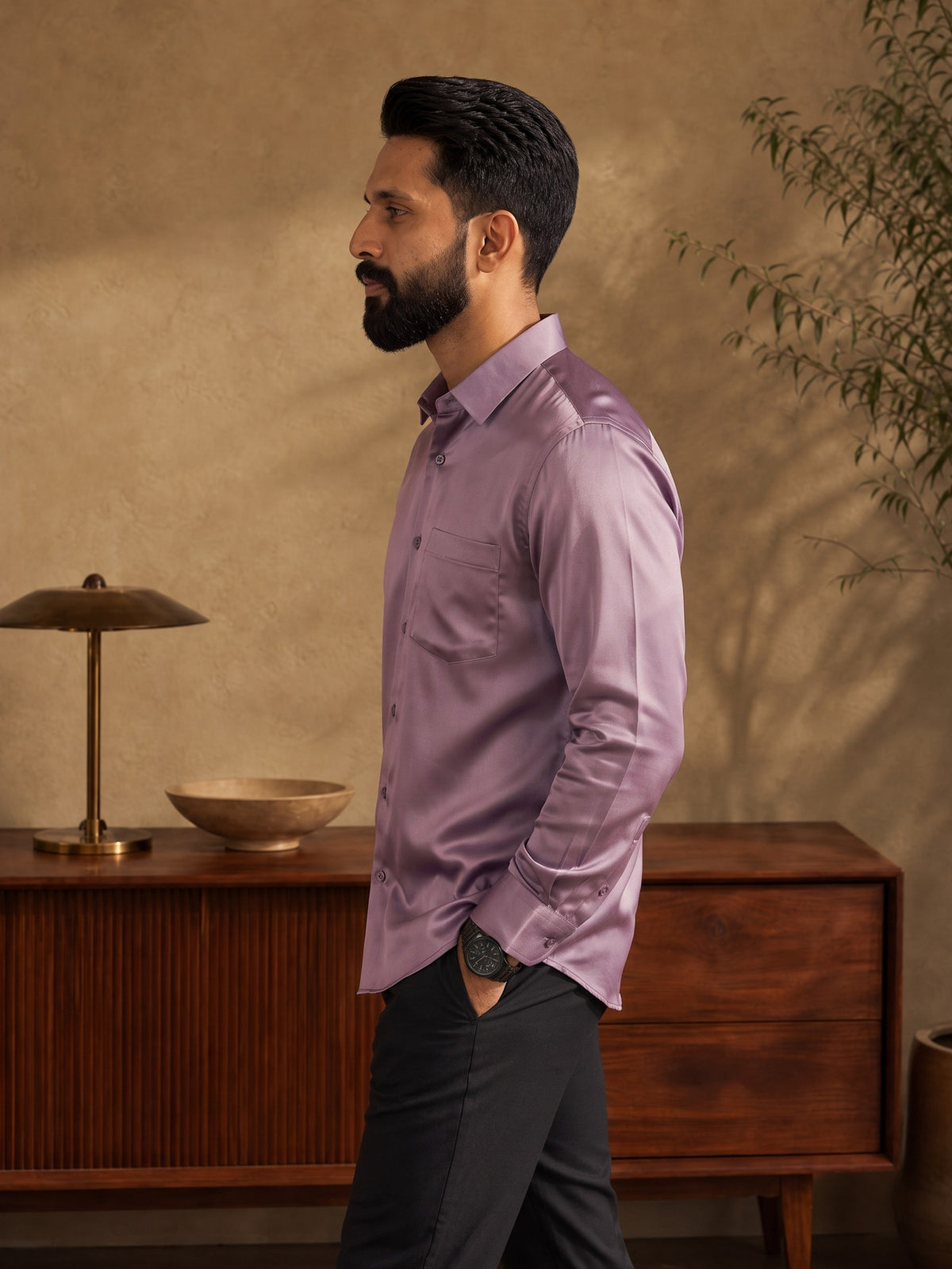 Pink Cotton Slim Fit Full Sleeve Shirt