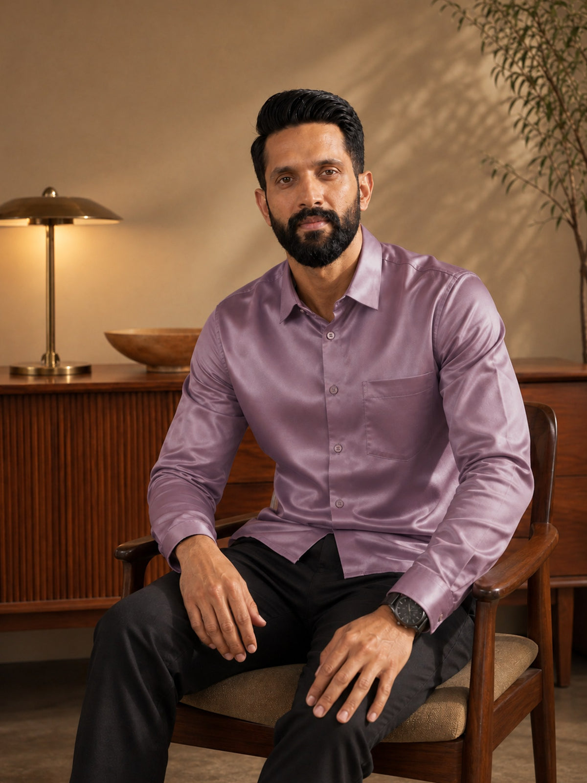 Pink Cotton Slim Fit Full Sleeve Shirt