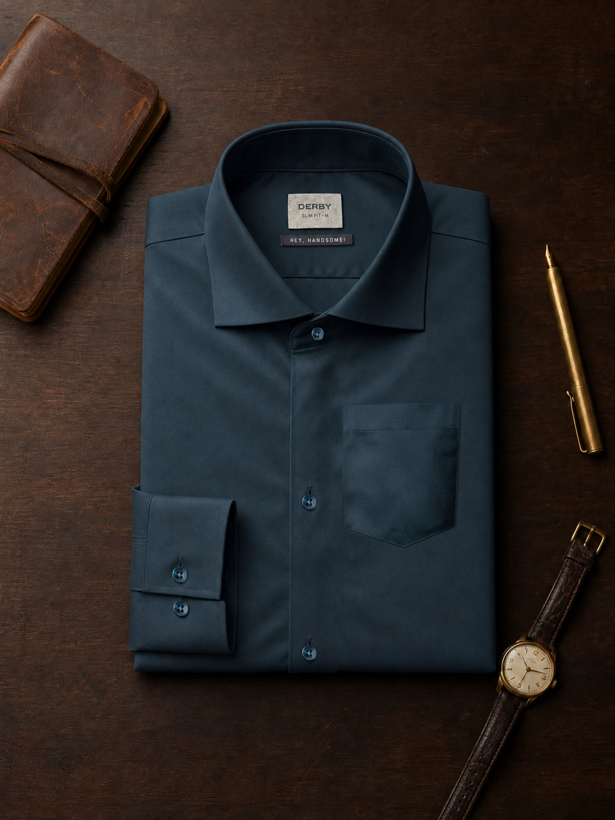 Teal Cotton Slim Fit Full Sleeve Shirt