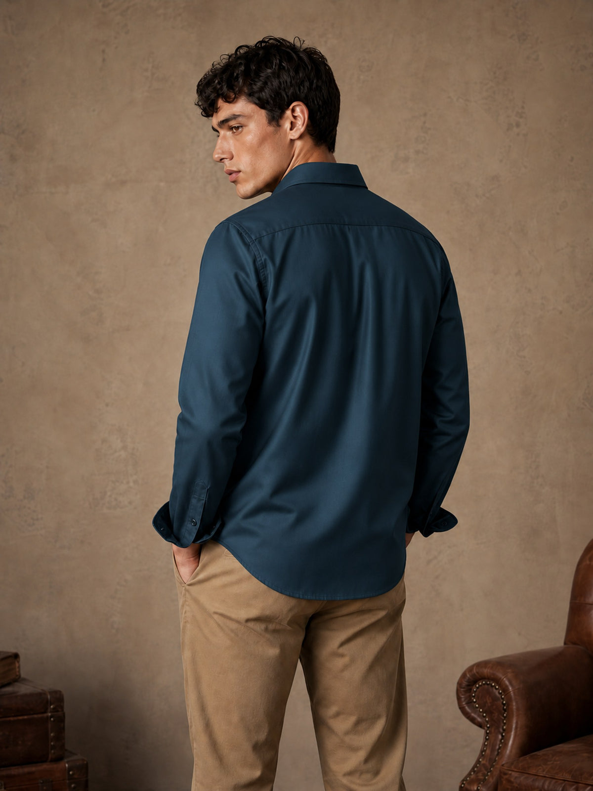 Teal Cotton Slim Fit Full Sleeve Shirt