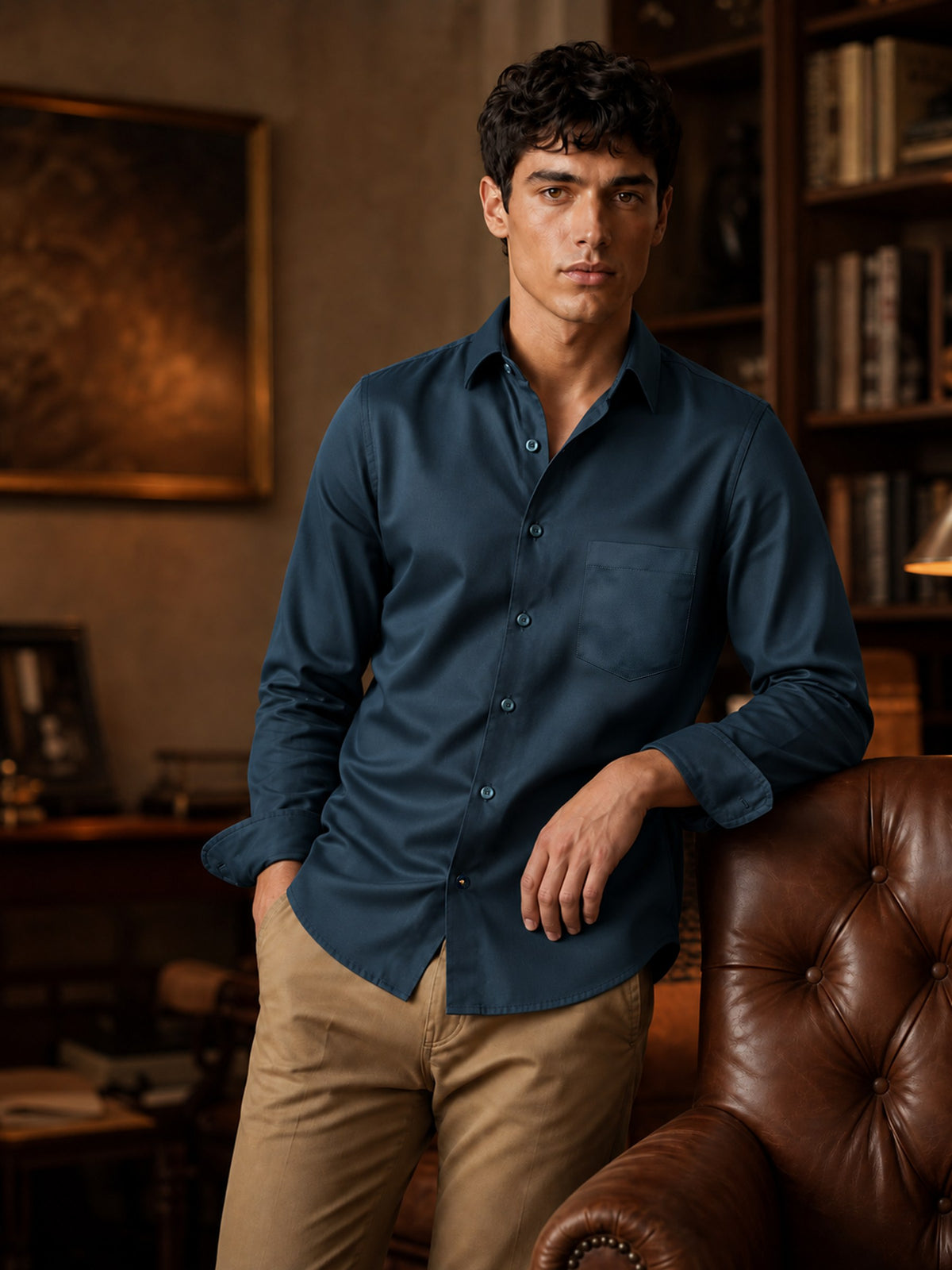 Teal Cotton Slim Fit Full Sleeve Shirt