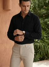 Black Cotton Satin Slim Fit Full Sleeve Shirt