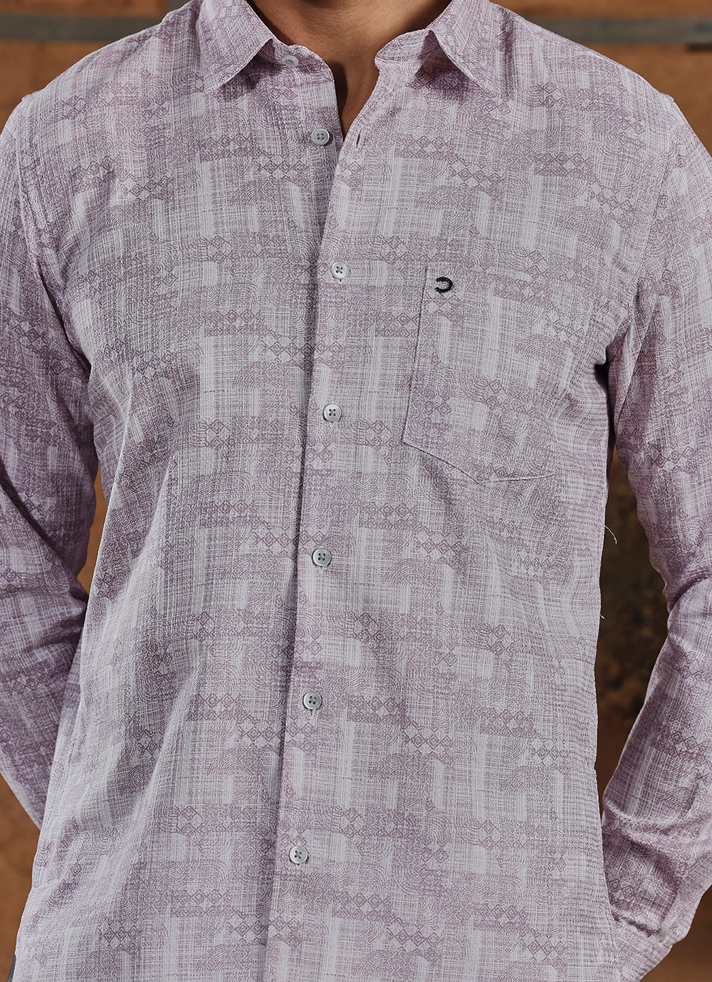 Pink Print Cotton Slim Fit Shirt