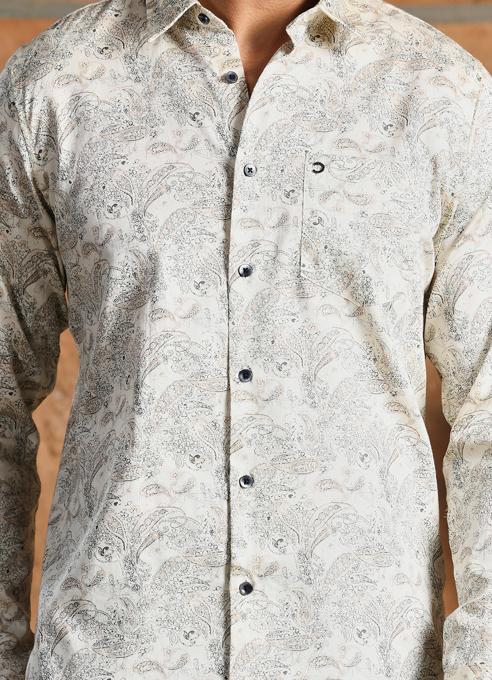 Yellow Print Cotton Slim Fit Shirt