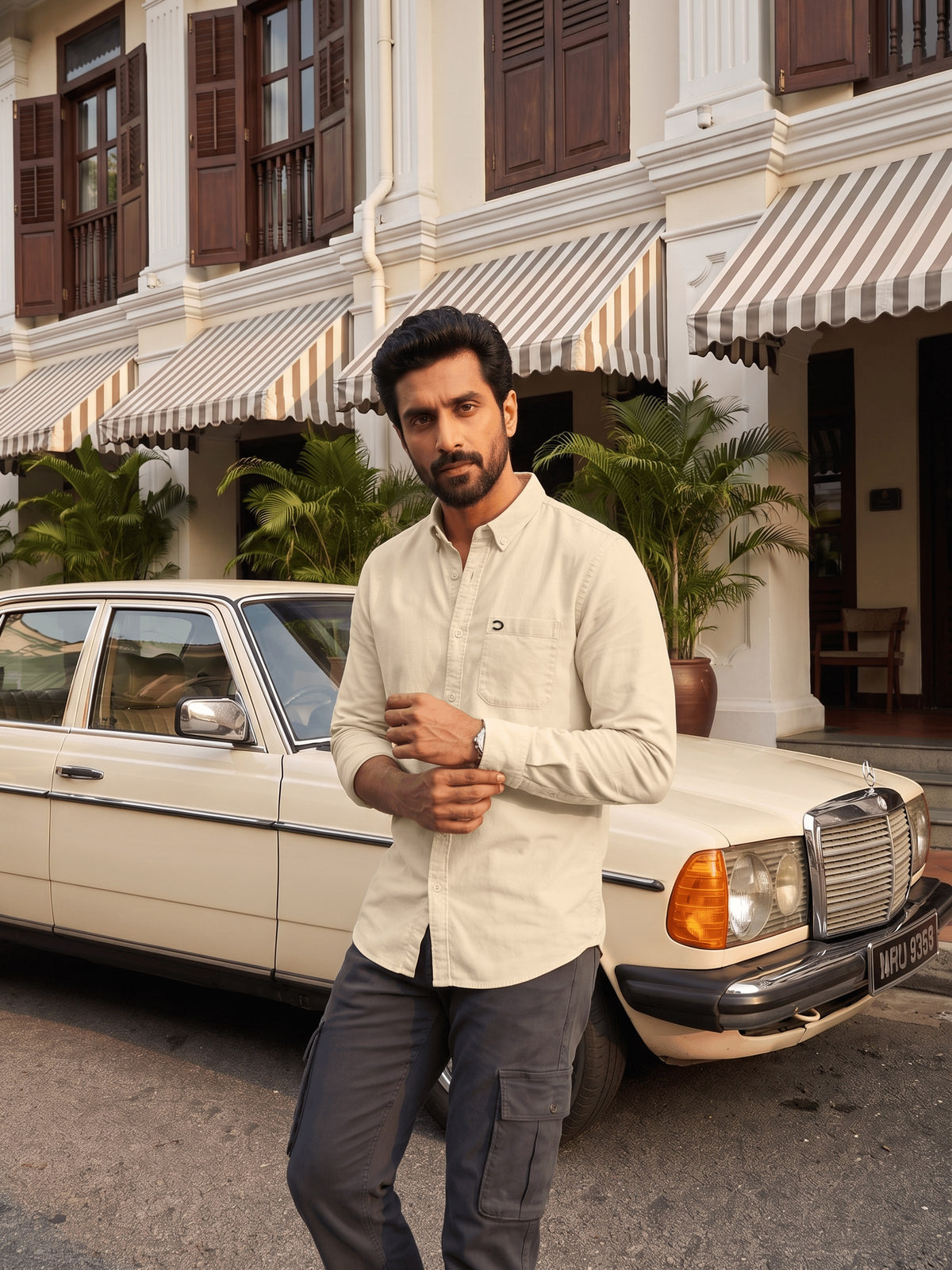 Beige Cotton Slim Fit Full Sleeve Shirt