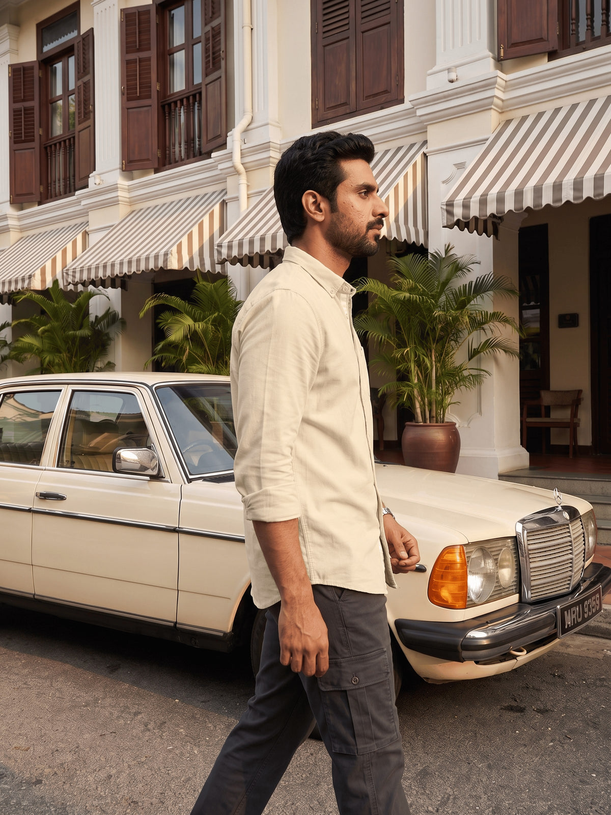 Beige Cotton Slim Fit Full Sleeve Shirt