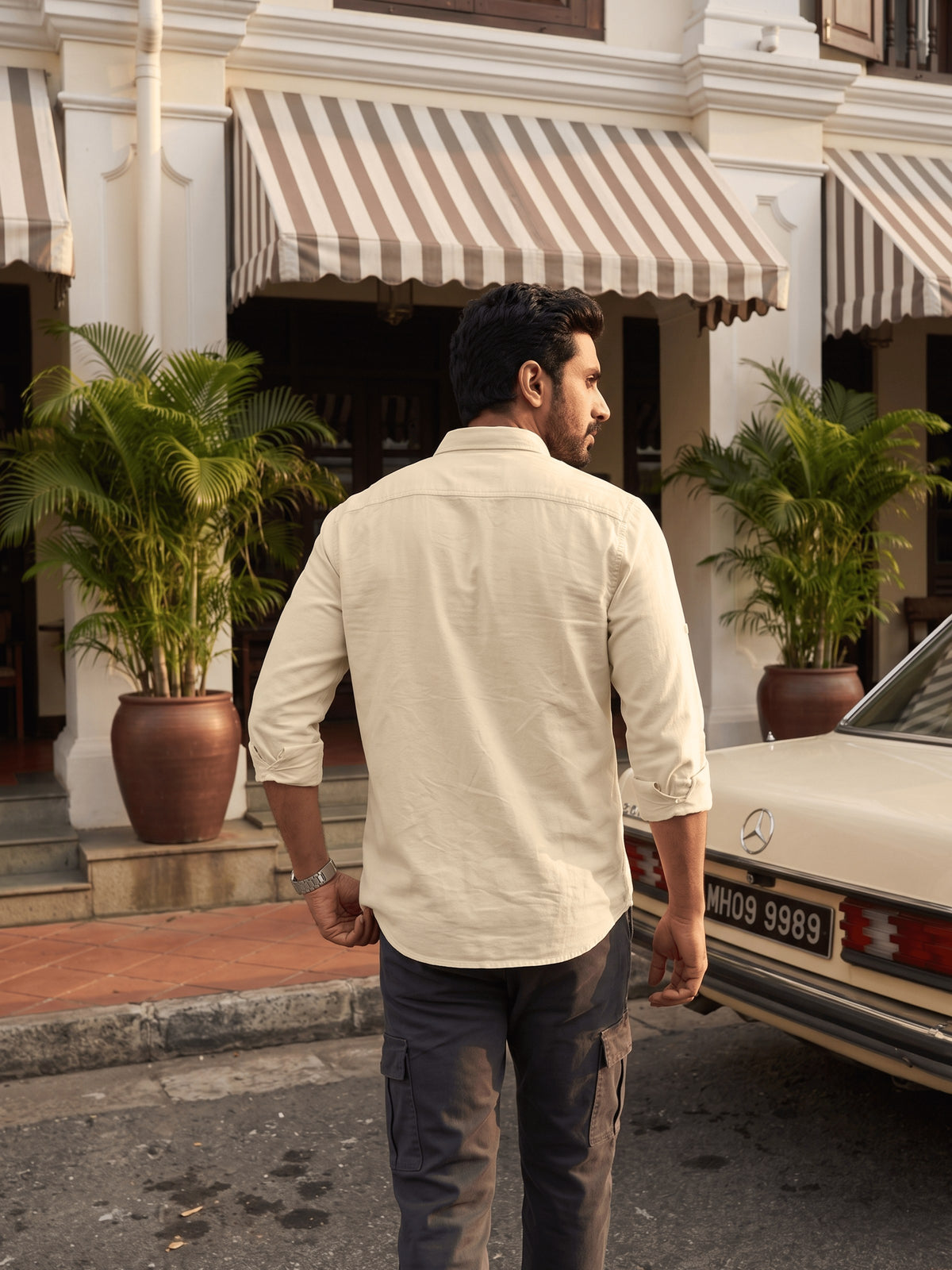 Beige Cotton Slim Fit Full Sleeve Shirt