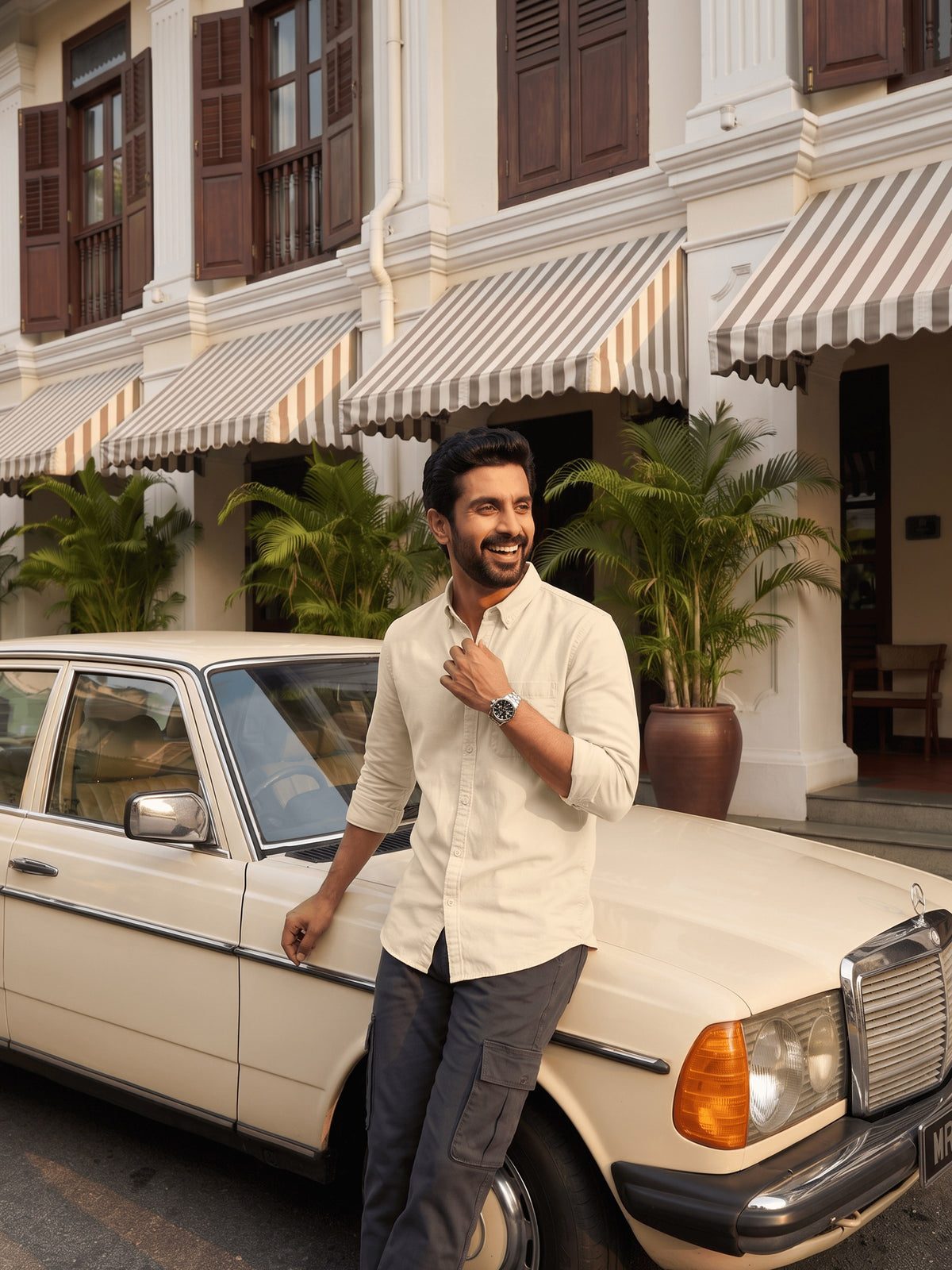 Beige Cotton Slim Fit Full Sleeve Shirt