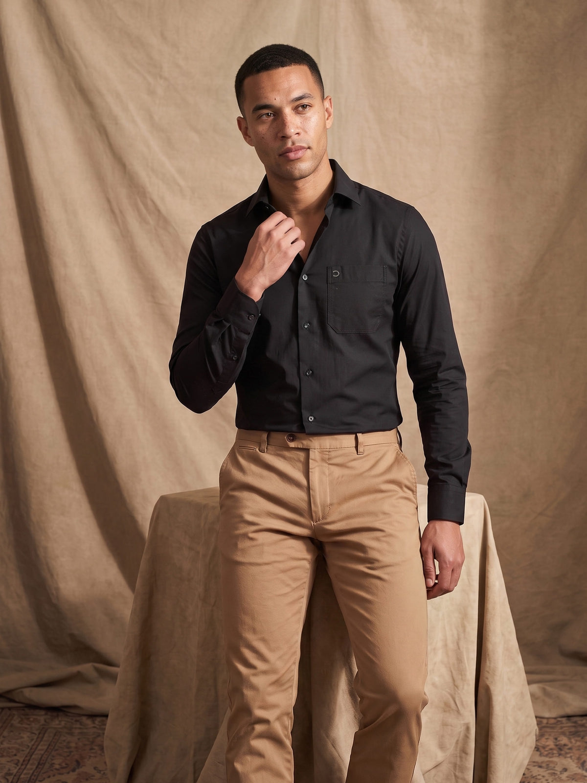 Black Cotton Slim Fit Full Sleeve Shirt