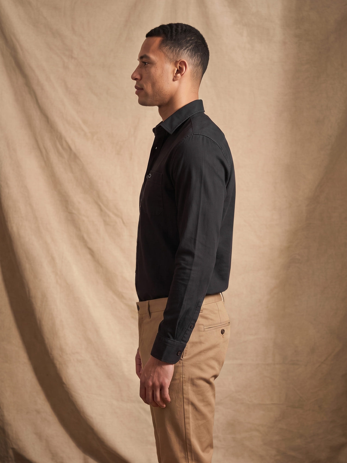 Black Cotton Slim Fit Full Sleeve Shirt